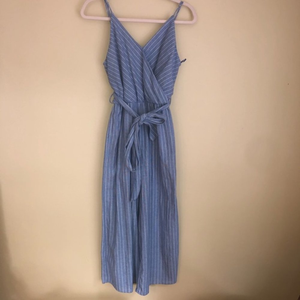 Sienna Sky Blue White Stripe Crop Jumpsuit